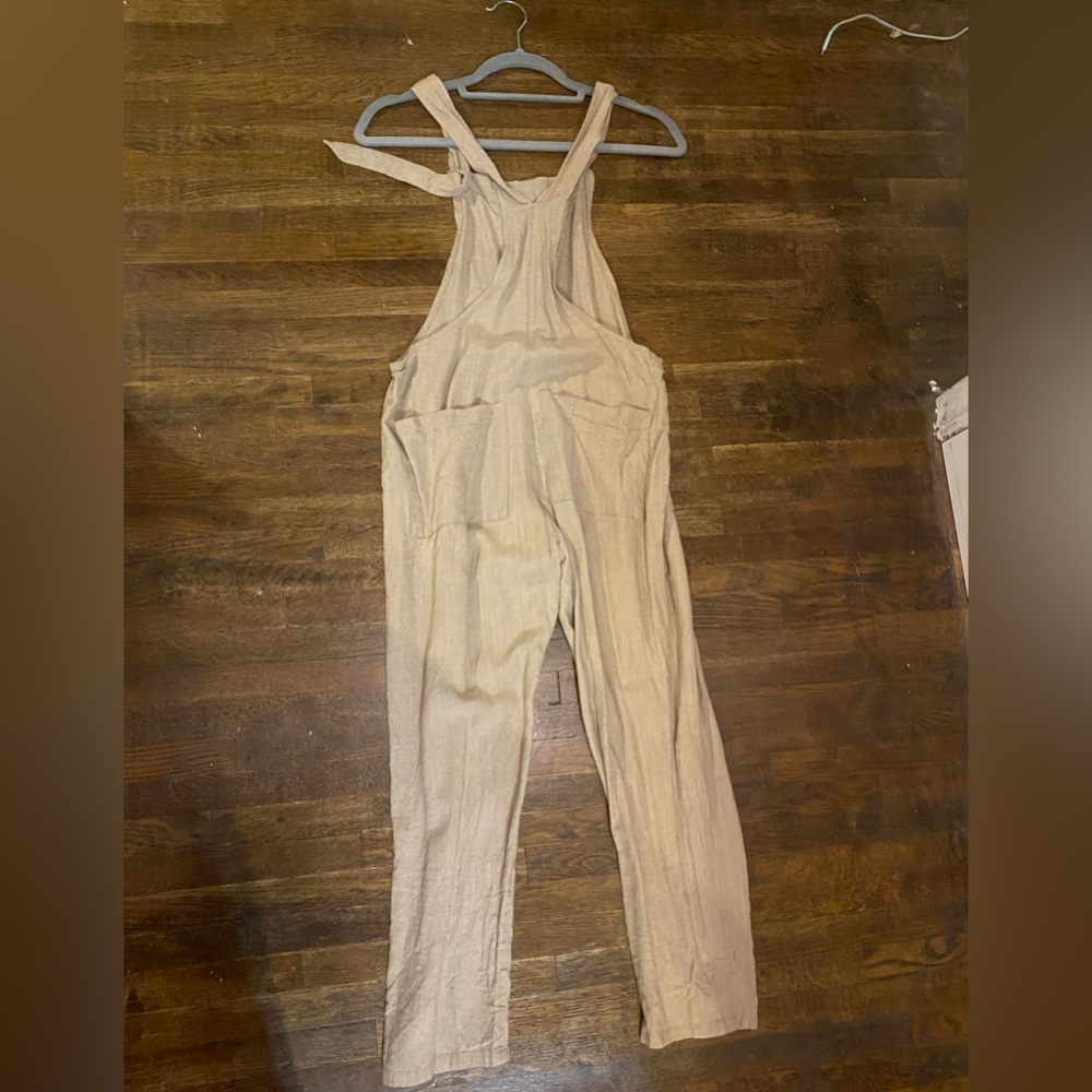 Little Cottonwood Cute Tan Linen Overalls - Picture 6 of 7
